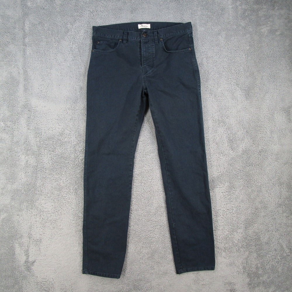 Rowan Mens Pants Size 31 Dark Blue Cotton Twill Straight Leg Button Fly Trousers